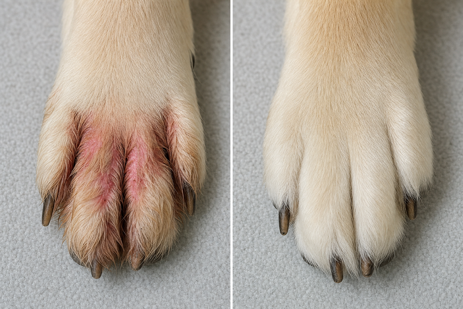 Before: red, licked paw